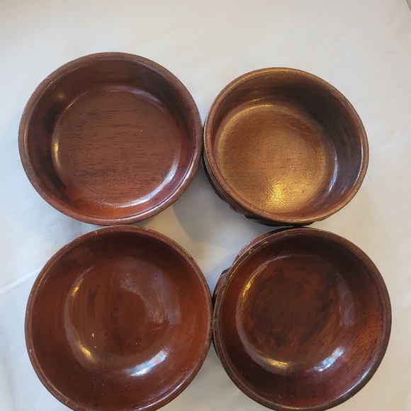 Other - Vintage Hand Carved Wood 6” Round Salad Bowls Set of 4